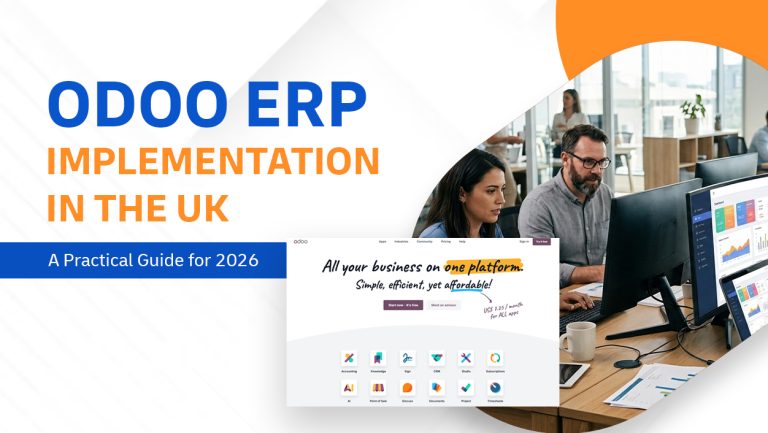 A blog banner by akarigo, Odoo partner in the UK on the topic :A Practical Guide to Odoo ERP Implementation in the UK